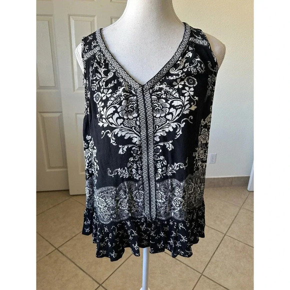 Billa Size Small Black/White Flowy Boho Top Blouse Sleeveless V-Neck Lightweight - Picture 1 of 15